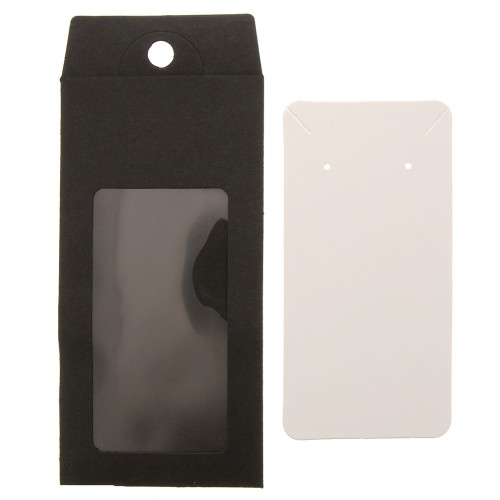 Emballage en carton avec son étiquette pour bijoux 13x6.5 cm - Noir - Blanc x1