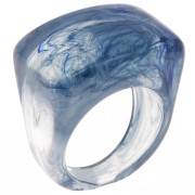 Bague large en résine - Taille 54 - Transparent - Bleu foncé marbré x1