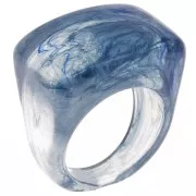 Bague large en résine - Taille 54 - Transparent - Bleu foncé marbré x1