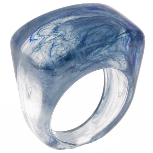 Bague large en résine - Taille 54 - Transparent - Bleu foncé marbré x1