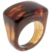 Bague large en résine - Taille 54 - Transparent - Marron foncé marbré x1