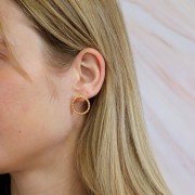 Boucles d'oreilles cercle avec petites boules 19 mm - Doré à l'or fin x2