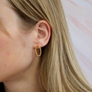 Boucles d'oreilles ovale avec petites boules 22x11 mm - Doré à l'or fin x2