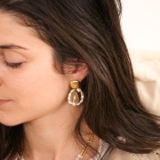 Clous d'oreilles rond strié 14 mm - Doré à l'or fin x2