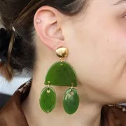 Clous d'oreilles rond strié 14 mm - Doré à l'or fin x2