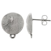 Clous d'oreilles rond strié 14 mm - Placage Argent fin vieilli x2