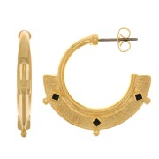 Créoles ethnique texturée avec résine époxy 29 mm - Doré à l'or fin - Noir x2|raw }}