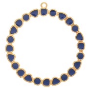 Pendentif anneau rond avec résine époxy 48 mm - Doré à l'or fin - Bleu marine x1|raw }}