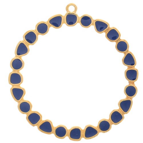 Pendentif anneau rond avec résine époxy 48 mm - Doré à l'or fin - Bleu marine x1