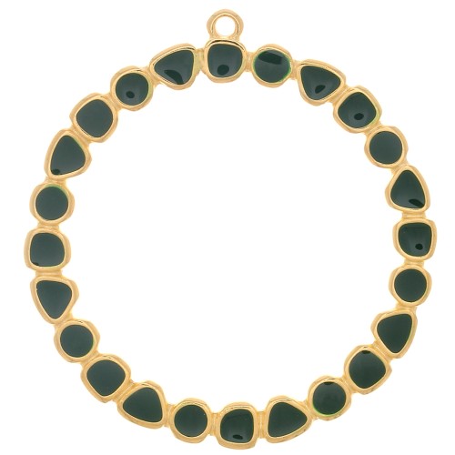 Pendentif anneau rond avec résine époxy 48 mm - Doré à l'or fin - Vert sapin x1