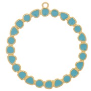 Pendentif anneau rond avec résine époxy 48 mm - Doré à l'or fin - Turquoise x1