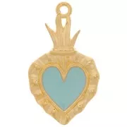 Pendentif coeur Ex-voto 27x15 mm avec résine époxy - Doré à l'or fin - Bleu ciel