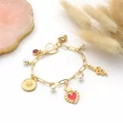 Pendentif coeur Ex-voto 27x15 mm avec résine époxy - Doré à l'or fin - Bleu ciel