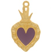Pendentif coeur Ex-voto 27x15 mm avec résine époxy - Doré à l'or fin - Prune x1