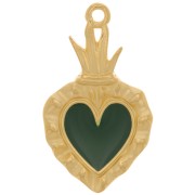 Pendentif coeur Ex-voto 27x15 mm avec résine époxy - Doré à l'or fin - Vert sapin