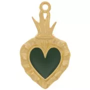 Pendentif coeur Ex-voto 27x15 mm avec résine époxy - Doré à l'or fin - Vert sapin