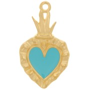 Pendentif coeur Ex-voto 27x15 mm avec résine époxy - Doré à l'or fin - Turquoise|raw }}