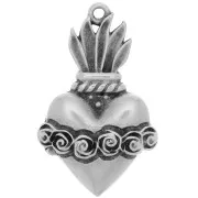 Pendentif coeur Ex-voto avec fleurs 31x19 mm - Placage Argent fin vieilli x1