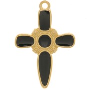 Pendentif croix 28x19 mm avec résine époxy - Doré à l'or fin - Noir x1|raw }}