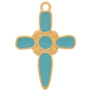 Pendentif croix 28x19 mm avec résine époxy - Doré à l'or fin - Turquoise x1