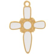 Pendentif croix 28x19 mm avec résine époxy - Doré à l'or fin - Blanc x1|raw }}
