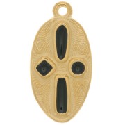 Pendentif ovale motif croix 23x12 mm - résine époxy - Doré à l'or fin - Noir x1|raw }}