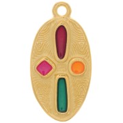 Pendentif ovale motif croix 23x12mm - résine époxy - Doré à l'or fin - Multicolore|raw }}