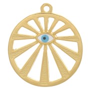 Pendentif rond ajouré motif oeil 22 mm avec résine époxy - Doré à l'or fin - Bleu|raw }}