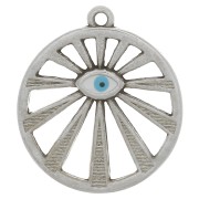 Pendentif rond ajouré motif oeil 22 mm avec résine époxy - Argenté vieilli - Bleu