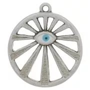Pendentif rond ajouré motif oeil 22 mm avec résine époxy - Argenté vieilli - Bleu