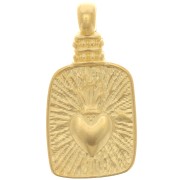 Pendentif rectangle texturé - motif coeur Ex-voto 25x12 mm - Doré à l'or fin x1
