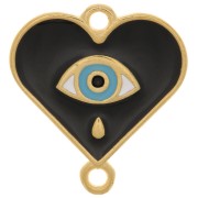 Intercalaire coeur motif oeil avec résine époxy 18x17 mm Doré à l'or fin - Noir x1|raw }}