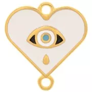 Intercalaire coeur motif oeil avec résine époxy 18x17 mm Doré à l'or fin - Blanc