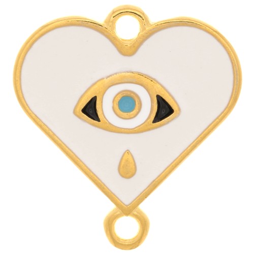 Intercalaire coeur motif oeil avec résine époxy 18x17 mm Doré à l'or fin - Blanc