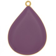 Pendentif goutte avec résine époxy 32x23 mm - Doré à l'or fin - Prune x1