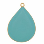 Pendentif goutte avec résine époxy 32x23 mm - Doré à l'or fin - Turquoise x1