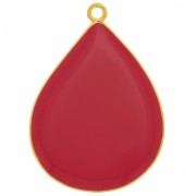 Pendentif goutte avec résine époxy 32x23 mm - Doré à l'or fin - Rouge x1|raw }}
