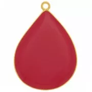 Pendentif goutte avec résine époxy 32x23 mm - Doré à l'or fin - Rouge x1