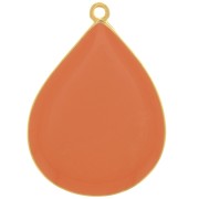 Pendentif goutte avec résine époxy 32x23 mm - Doré à l'or fin - Saumon x1