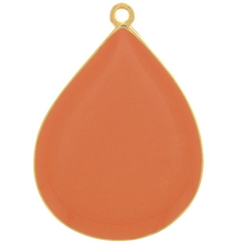 Pendentif goutte avec résine époxy 32x23 mm - Doré à l'or fin - Saumon x1