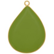 Pendentif goutte avec résine époxy 32x23 mm - Doré à l'or fin - Vert clair x1