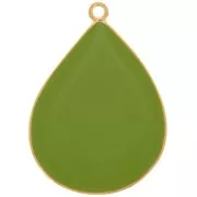 Pendentif goutte avec résine époxy 32x23 mm - Doré à l'or fin - Vert clair x1