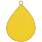 Pendentif goutte avec résine époxy 32x23 mm - Doré à l'or fin - Jaune x1