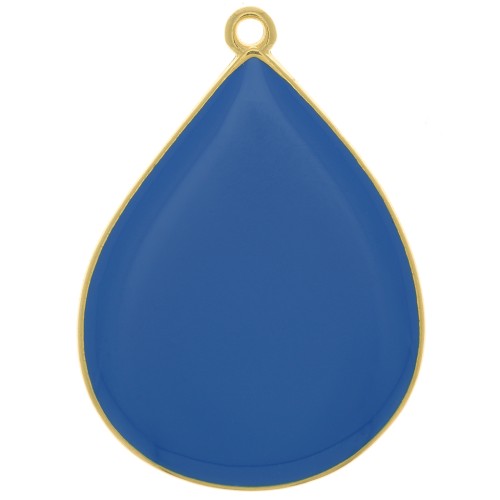 Pendentif goutte avec résine époxy 32x23 mm - Doré à l'or fin - Bleu royal x1