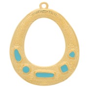 Pendentif ovale évidé ethnique - résine époxy 34x28mm Doré à l'or fin - Turquoise