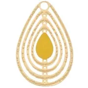 Breloque goutte ajourée avec résine époxy 18x12 mm - Doré - Jaune x1