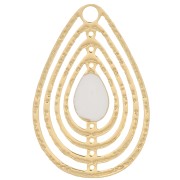 Breloque goutte ajourée avec résine époxy 18x12 mm - Doré - Blanc x1|raw }}