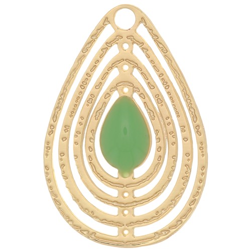 Breloque goutte ajourée avec résine époxy 18x12 mm - Doré - Mint x1