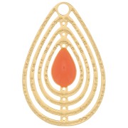 Breloque goutte ajourée avec résine époxy 18x12 mm - Doré - Orange x1