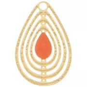 Breloque goutte ajourée avec résine époxy 18x12 mm - Doré - Orange x1